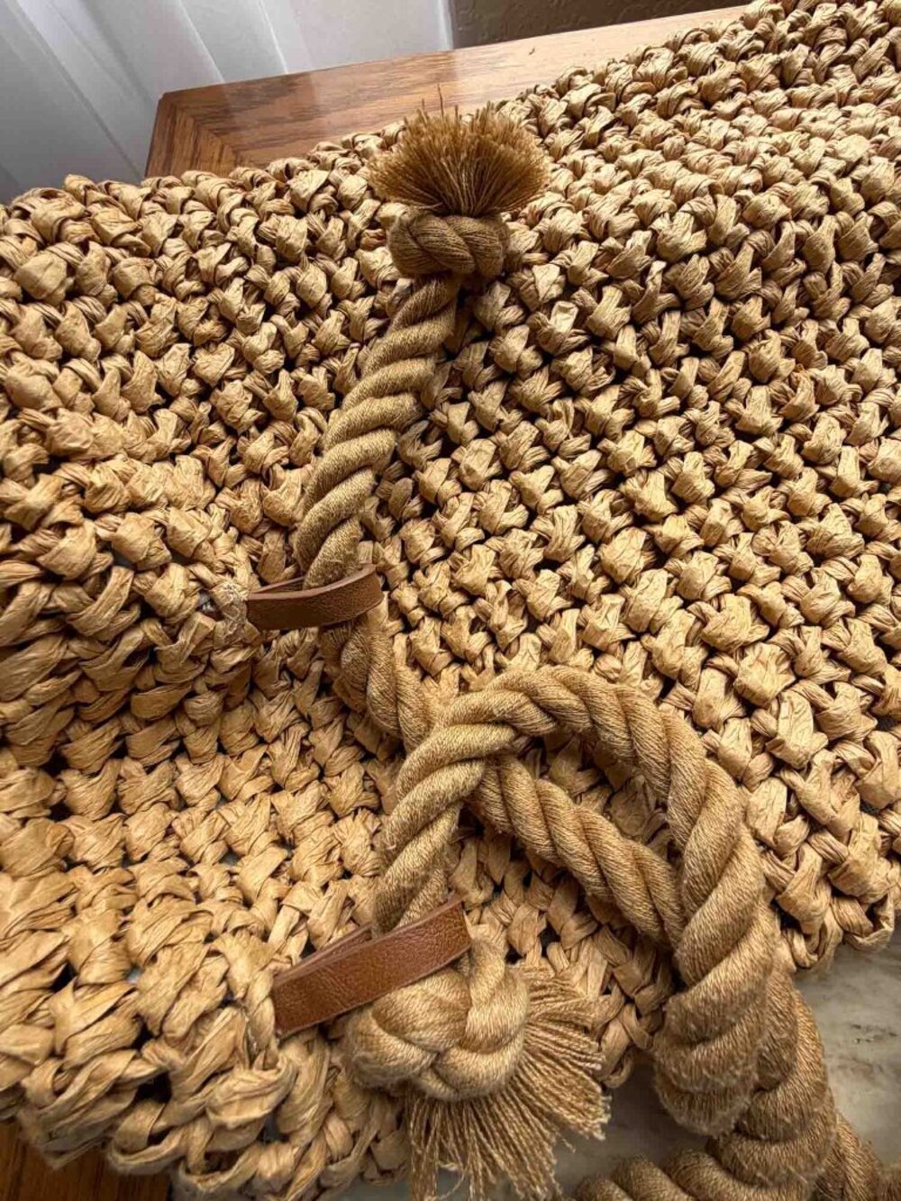 ZARA Woven Paper Raffia Backpack Bucket Bag Rope Drawstring Boho Beach Tan - Picture 14 of 16